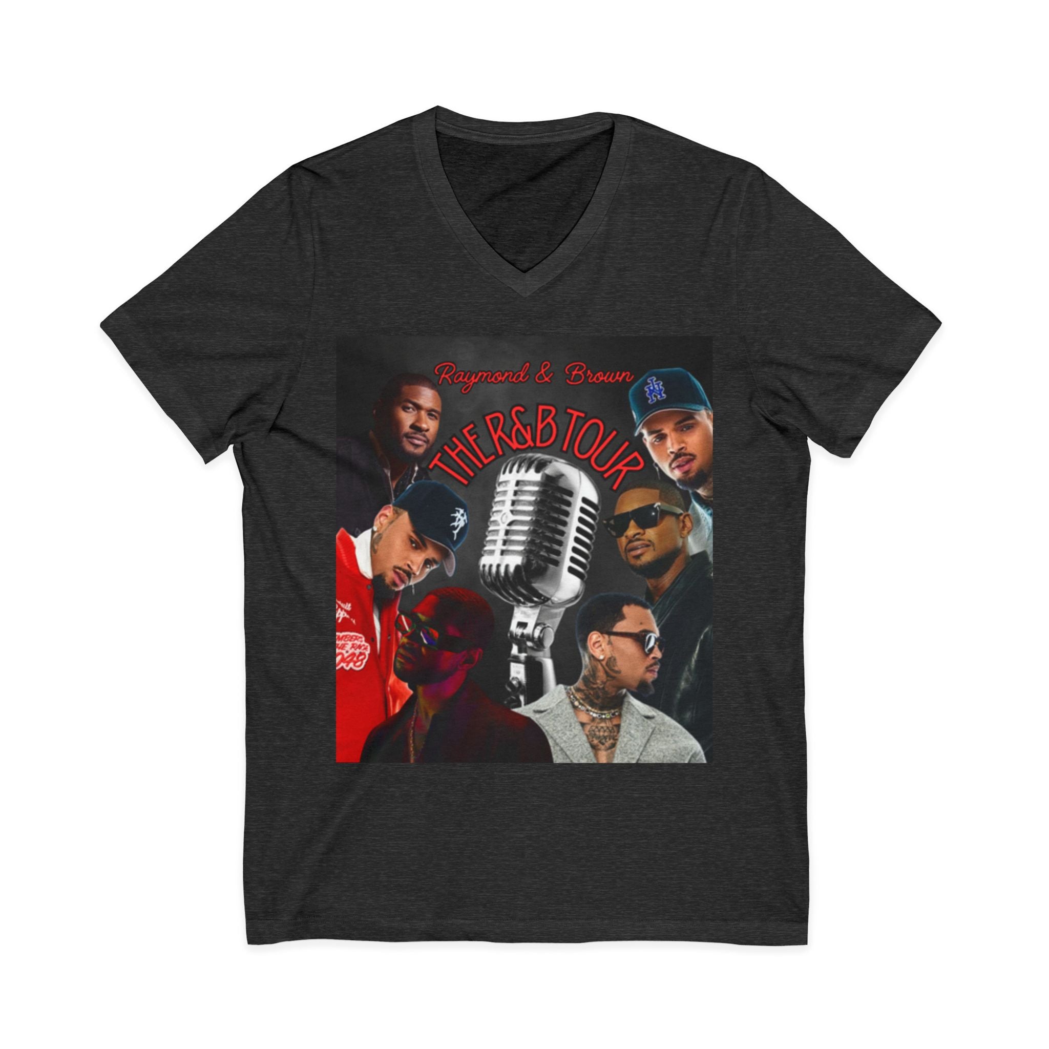 R&B Mic Check V-Neck Tee – Retro R&B Tour Graphic