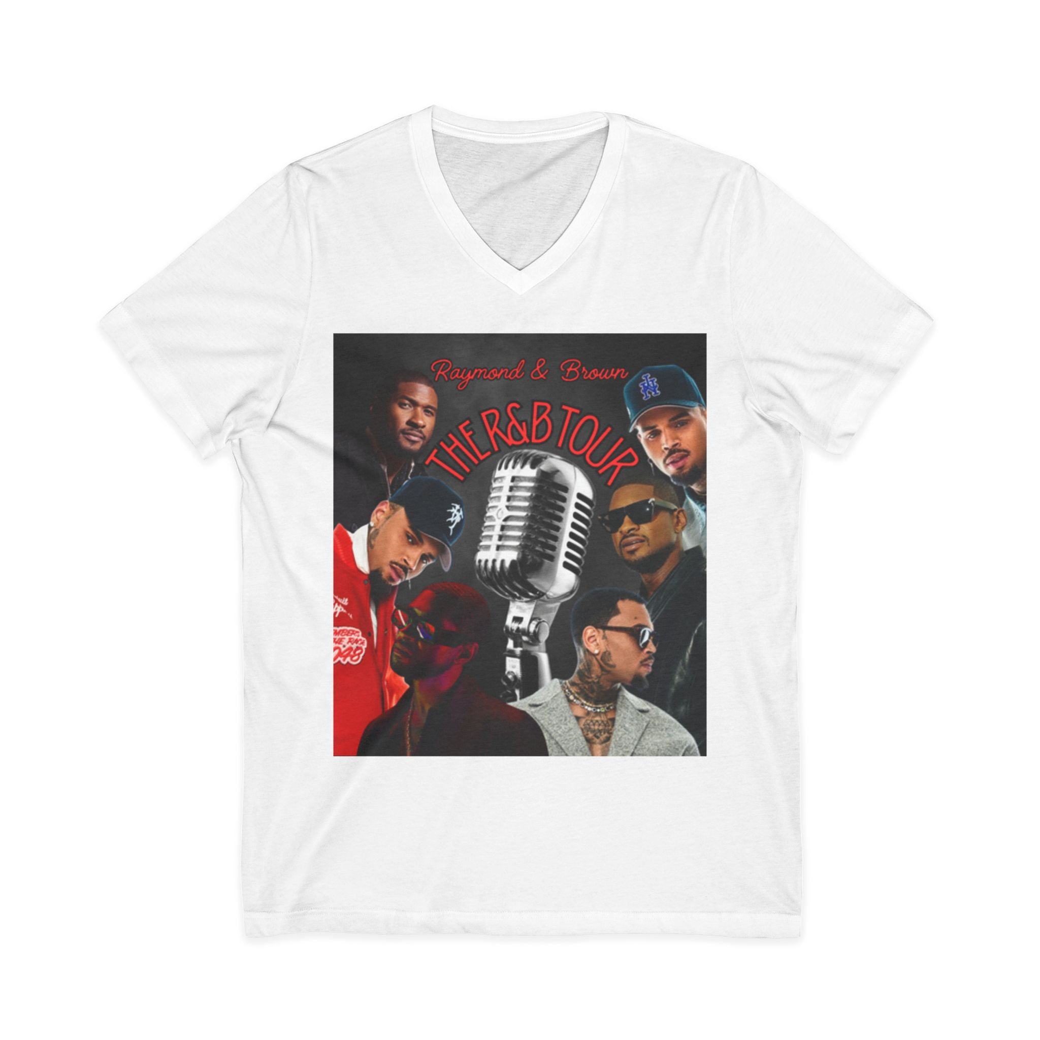 R&B Mic Check V-Neck Tee – Retro R&B Tour Graphic