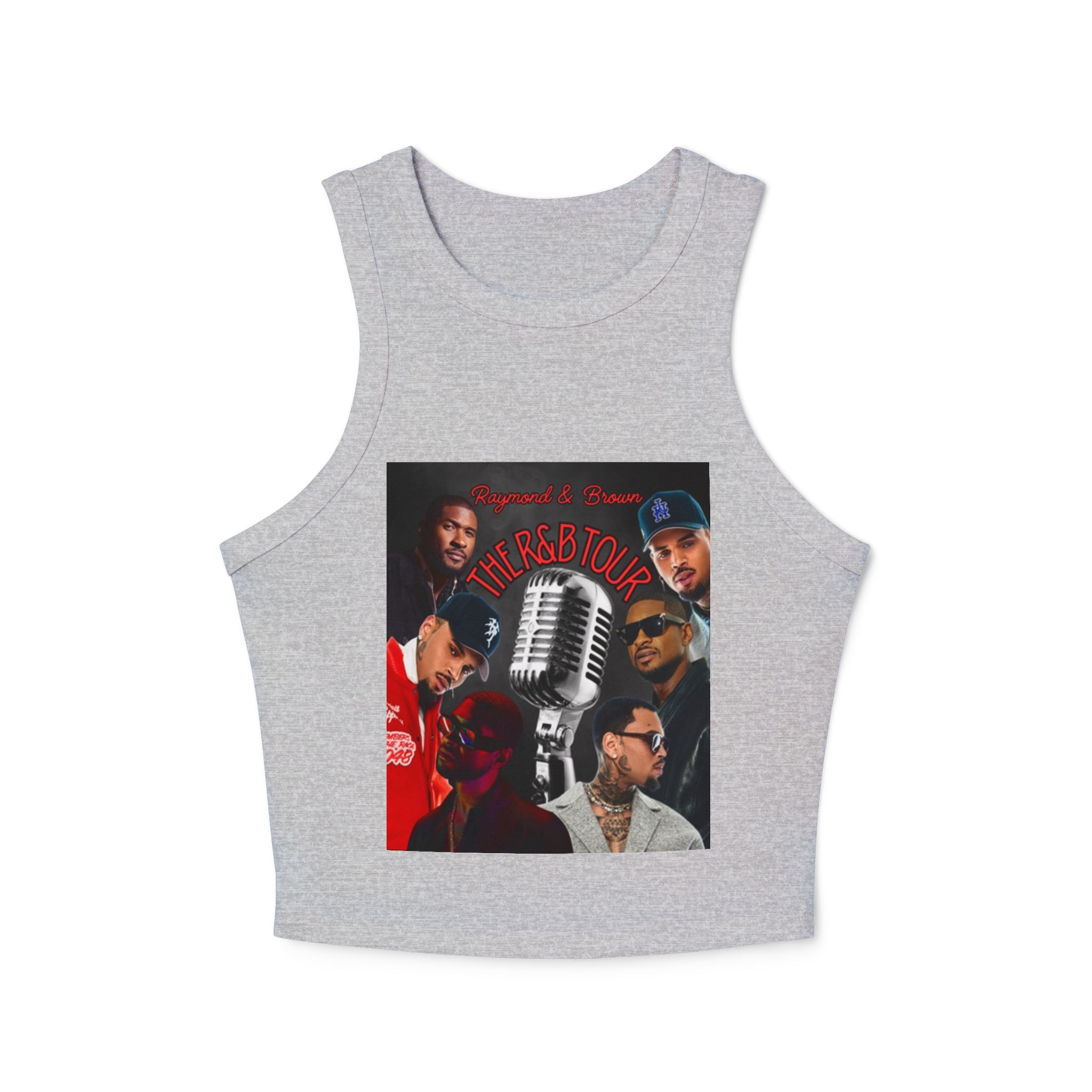 R&B Mic Check Rib Racer Tank Top — Vintage Tour Collage Graphic