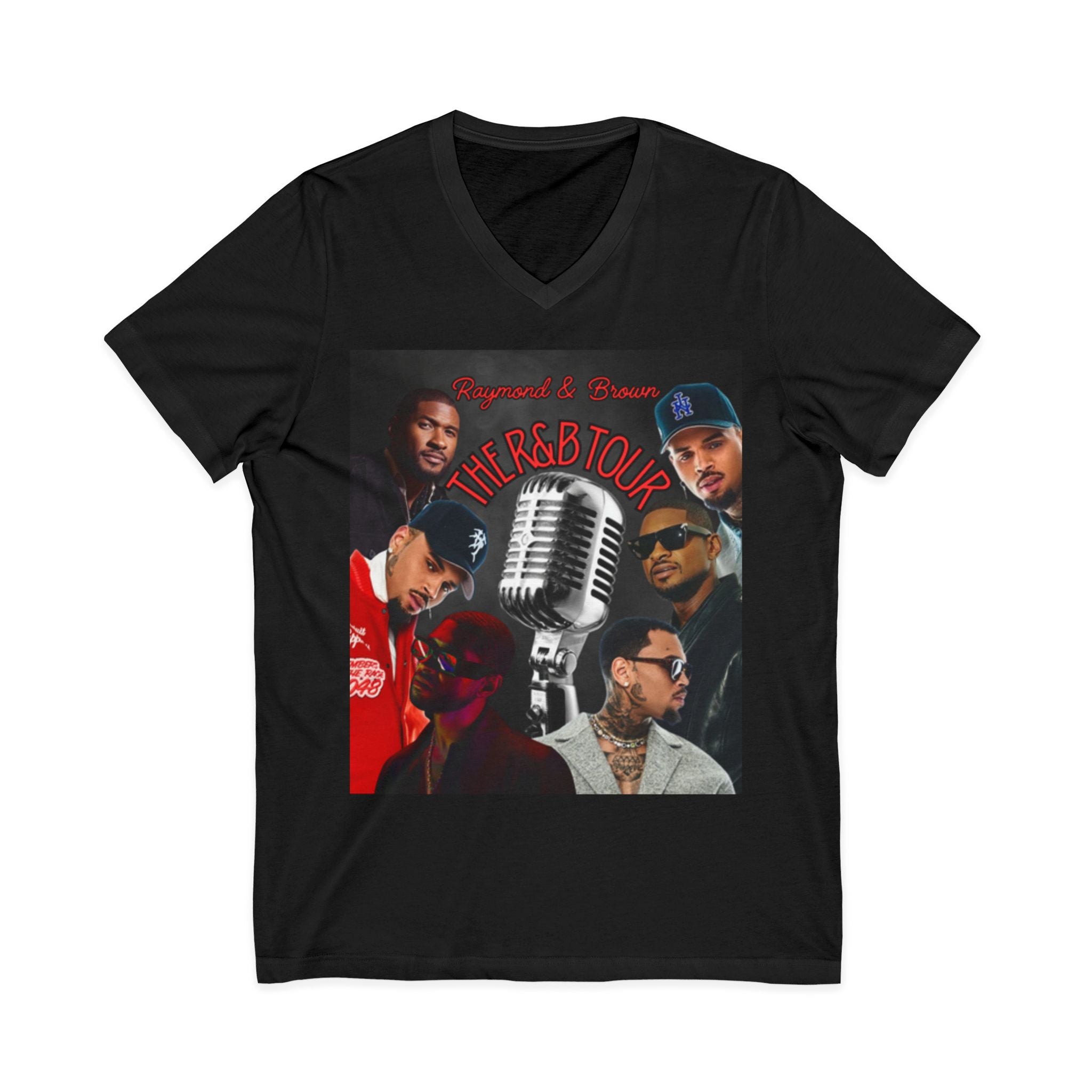 R&B Mic Check V-Neck Tee – Retro R&B Tour Graphic