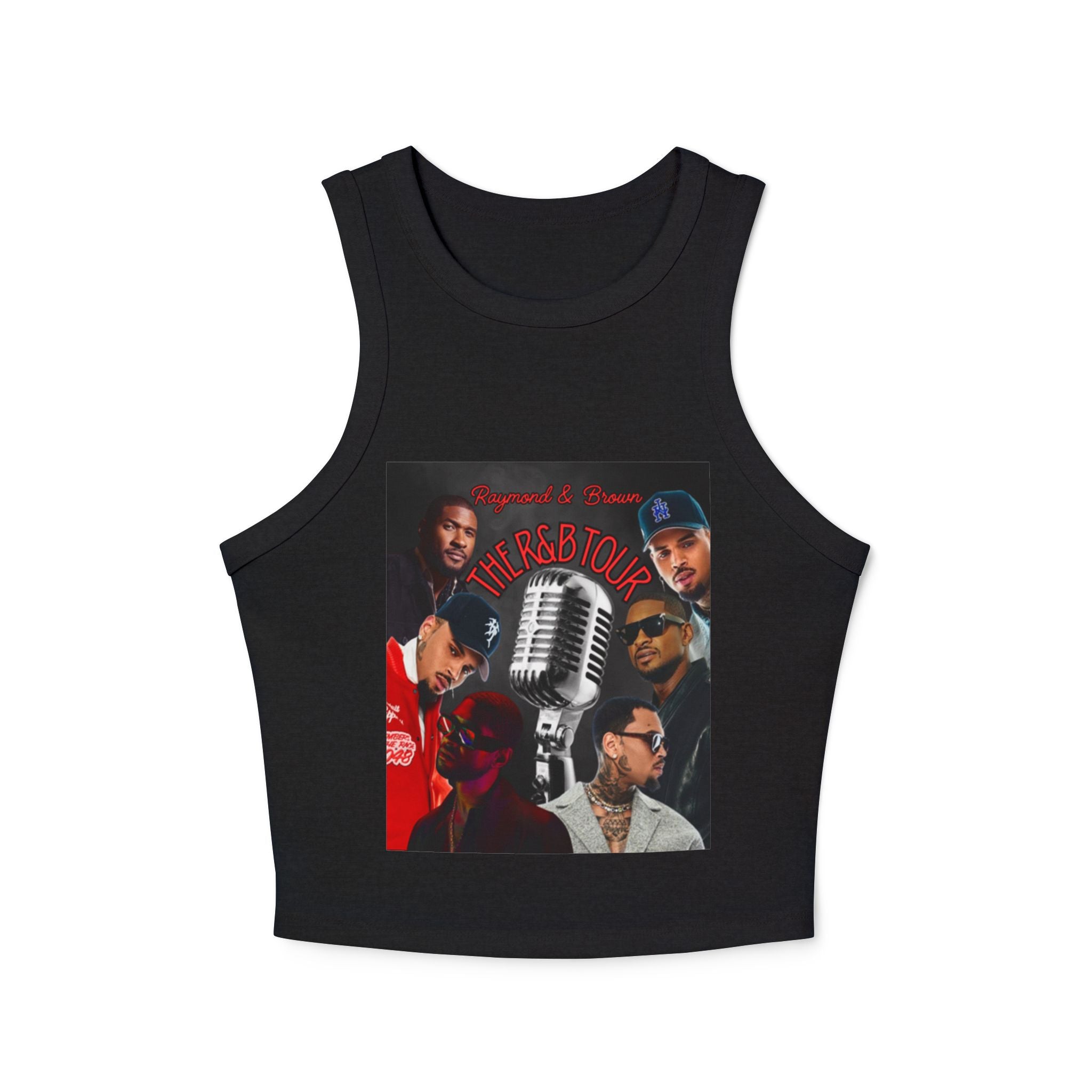 R&B Mic Check Rib Racer Tank Top — Vintage Tour Collage Graphic