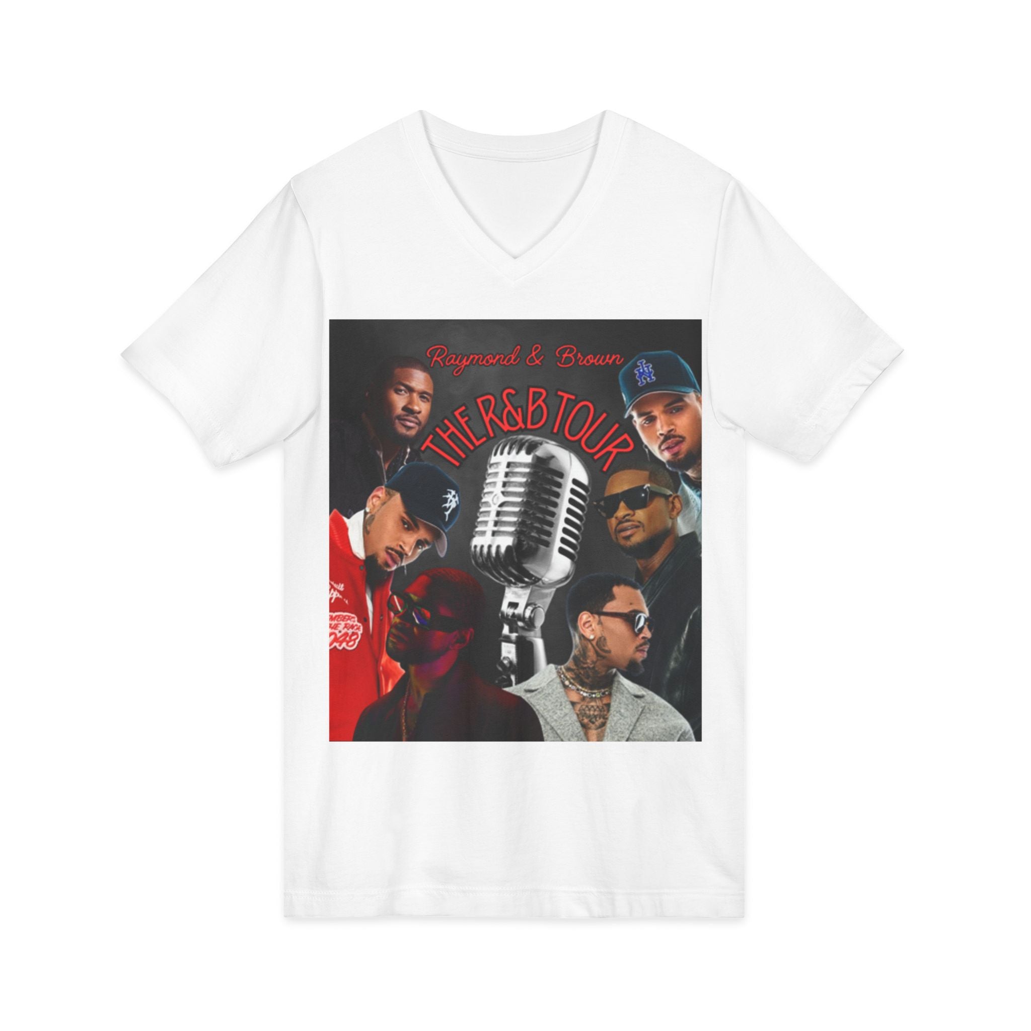 R&B Mic Check V-Neck Tee – Retro R&B Tour Graphic