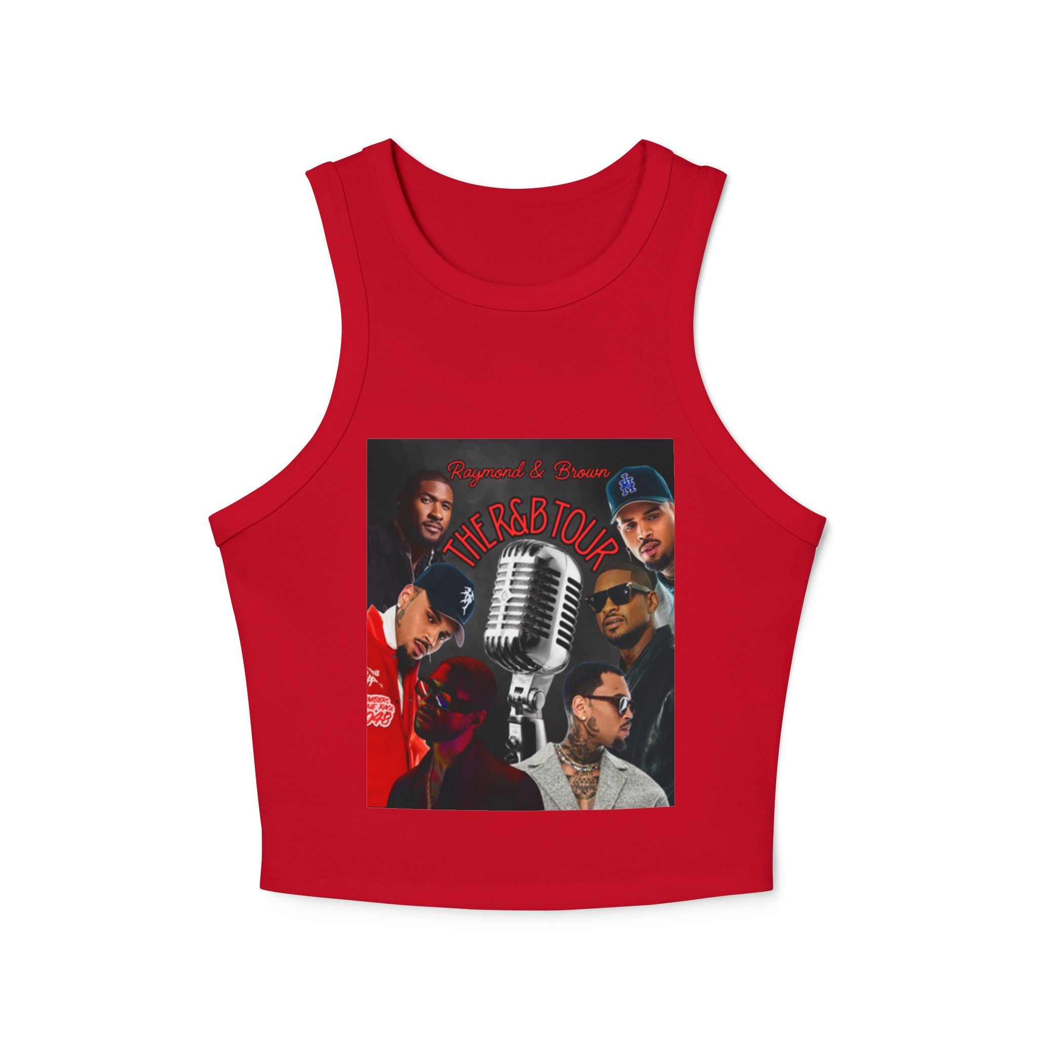 R&B Mic Check Rib Racer Tank Top — Vintage Tour Collage Graphic